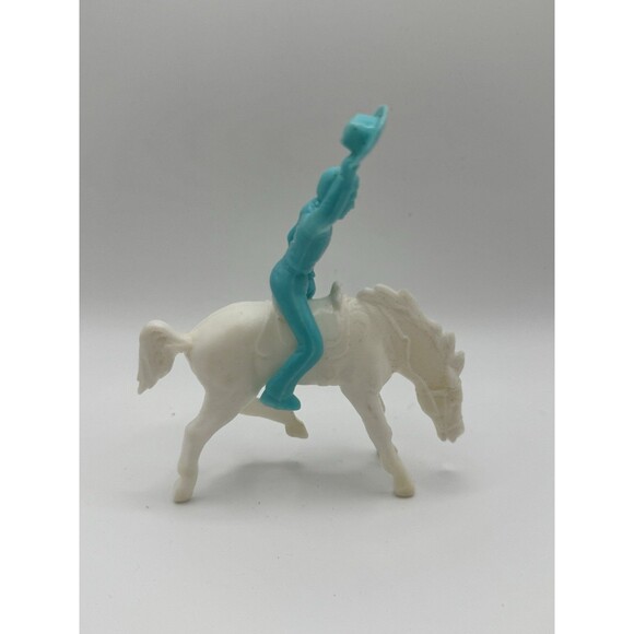 VTG MARX Roy Rogers Mounted Figure Holding Hat Blue Plastic 3" & Bucking Horse - Picture 6 of 11